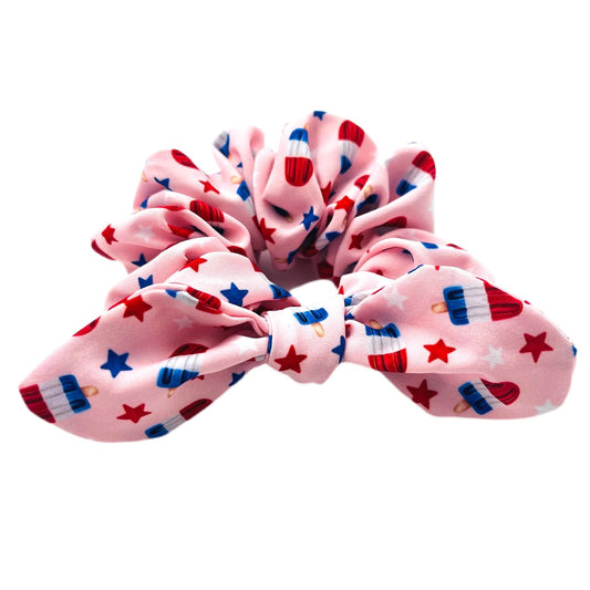 Popsicle Pink Hand Tied Knotted Bow Scrunchies